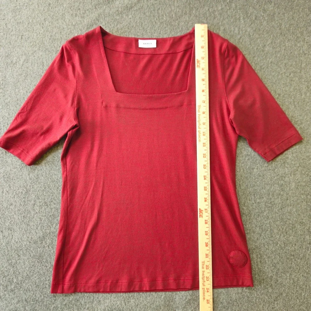 Akris Punto Square Neck Jersey T-Shirt Size 8 Burgundy Old Money Stretch Minimal
